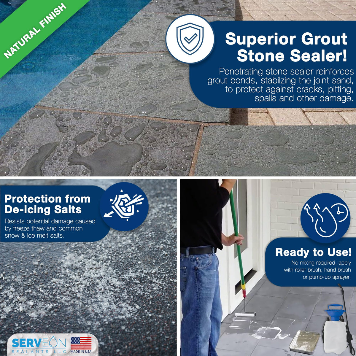 Serveon Sealants H2100S clear finish on stone preserves natural color and texture.
