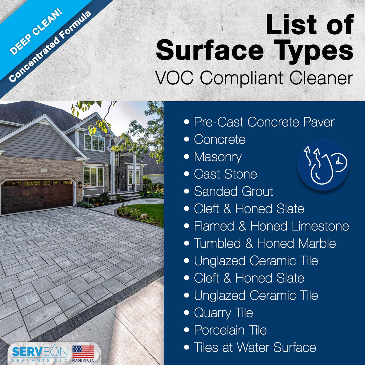 Serveon Sealants Concrete Cleaner prepares surface for better sealer bonding.