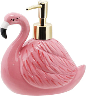Servette Home Flamingo soap dispenser with pump on kitchen counter adds whimsy and function.