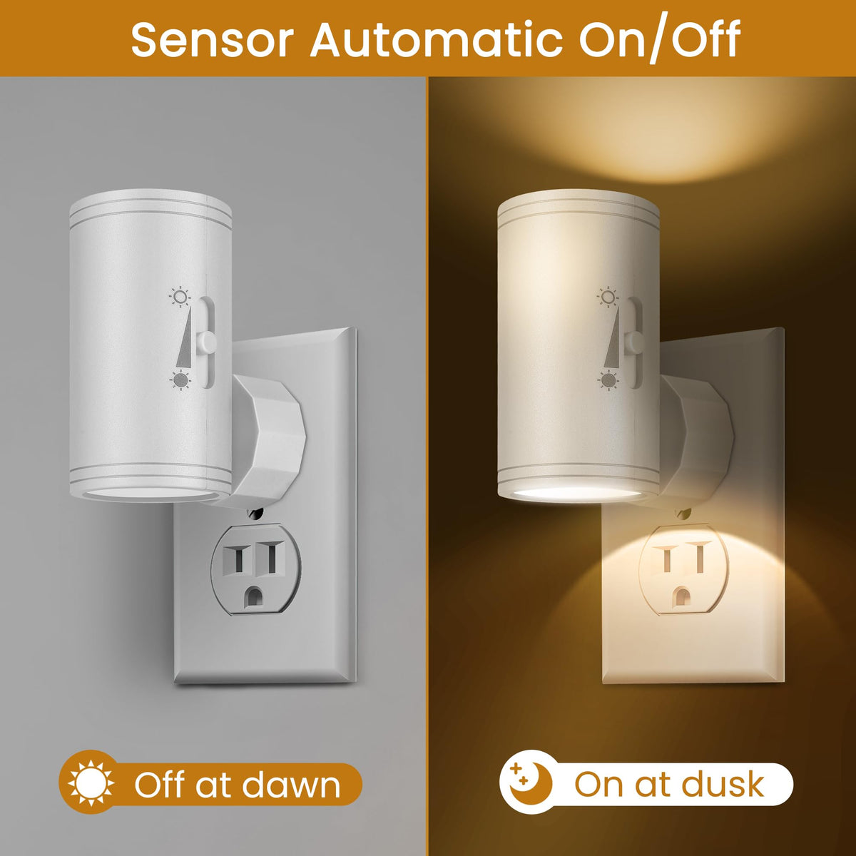 Seten plug-in night light in a wall outlet with compact design.