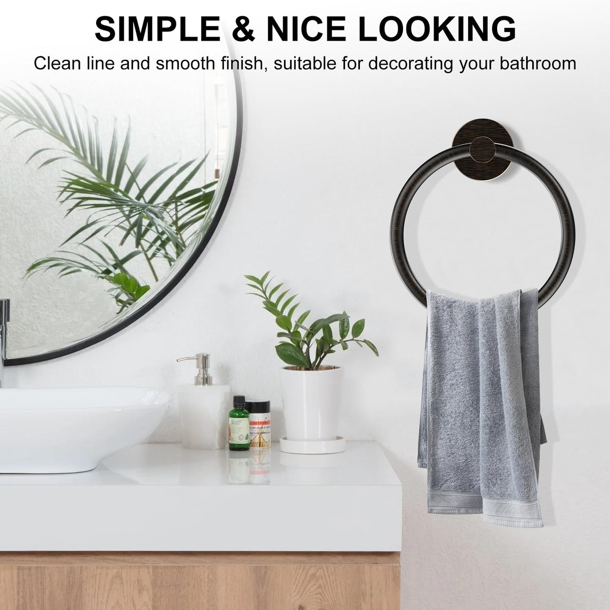SetSail towel ring with clean lines complements modern bathrooms.
