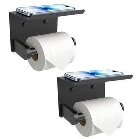 SetSail toilet paper holder with shelf shows adhesive installation for damage-free wall mounting