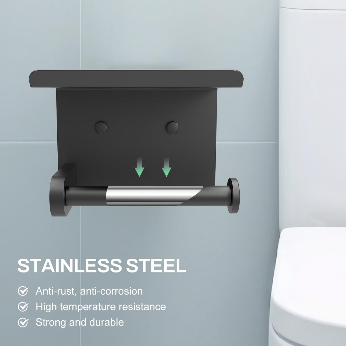 SetSail toilet paper holder with shelf with screw-in installation for stability