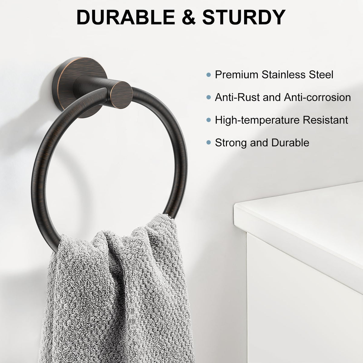 SetSail screw-in towel ring in stainless steel for durable use.