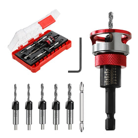 Seuphubs 7-piece countersink set in case supports organized woodworking tasks.
