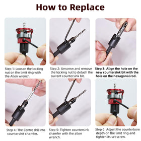 Seuphubs depth adjustment wrench enables accurate drilling and countersinking.