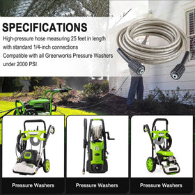 Sevensool Greenworks compatibility hose supports up to 2000 PSI for broad use.
