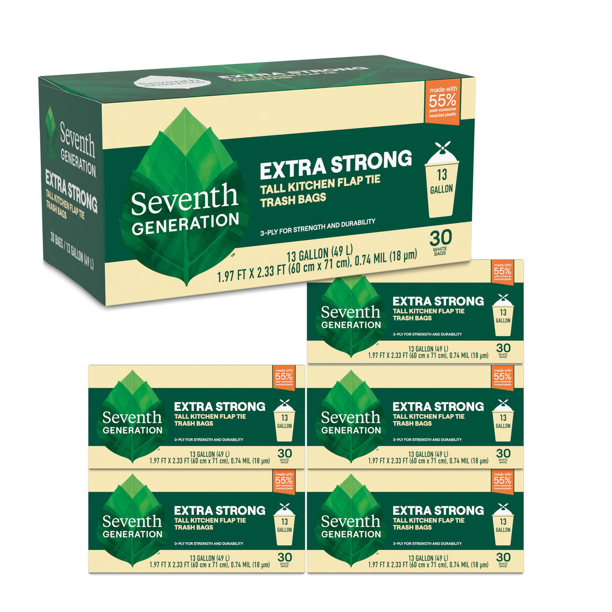 Seventh Generation extra-strong-tall-kitchen-trash-bags-13-gallon provide durable waste containment for busy kitchens.