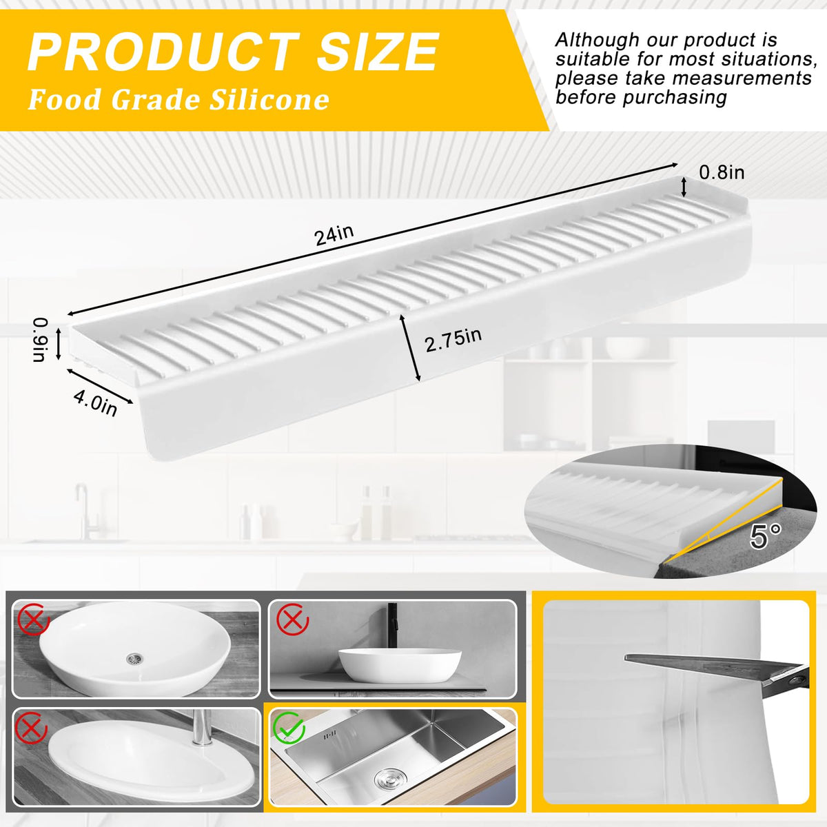 Sevflow edge guard demonstrates trim-to-fit capability for irregular sinks.