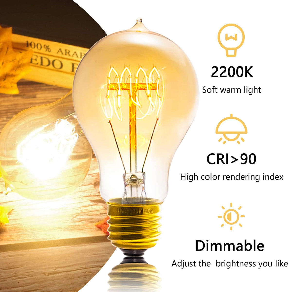 Sevici Edison Bulb vintage filament design enhances retro room feel.