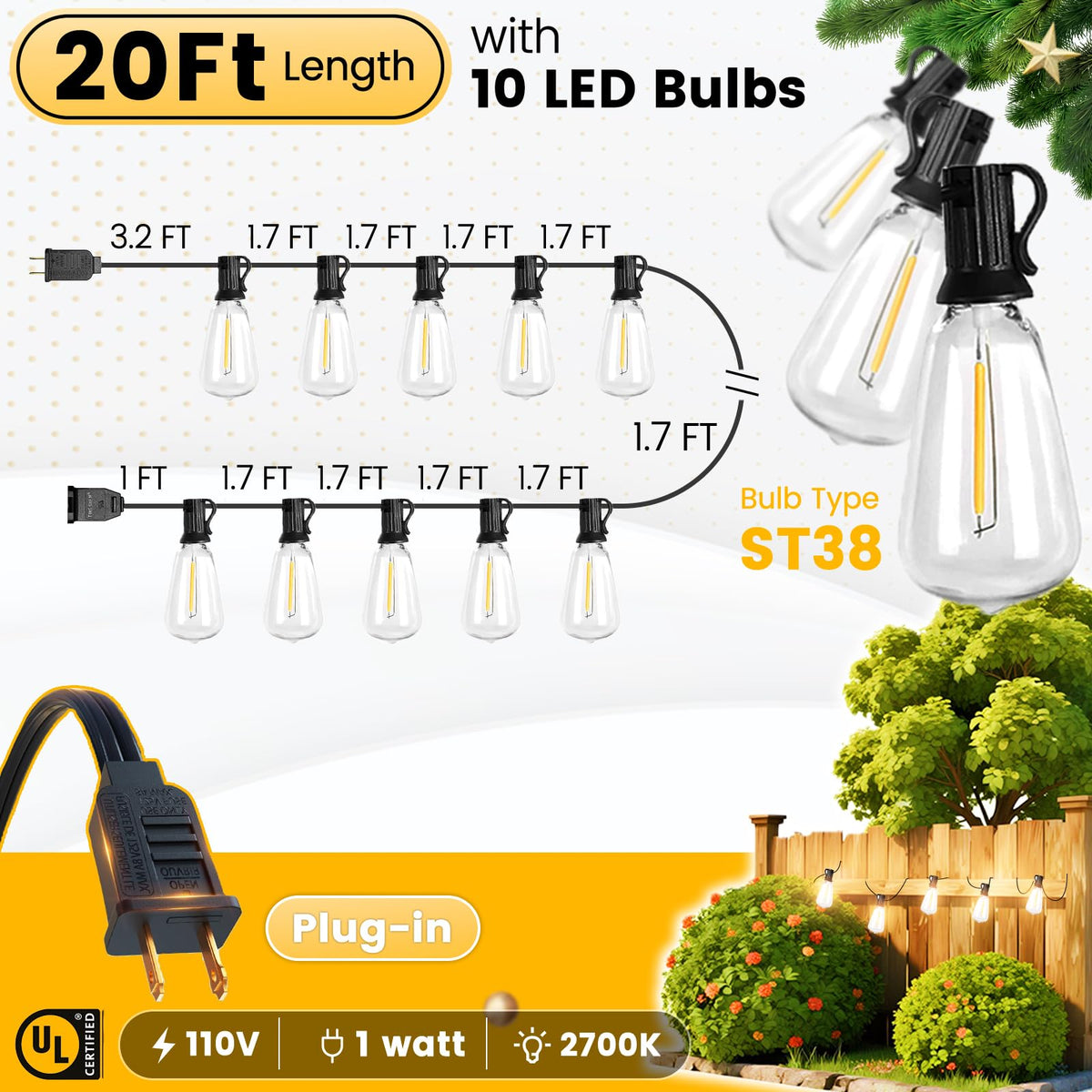SEVSONSNZZ versatile lights for garden, pergola, weddings