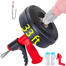 SEVVETROOL drain snake 33ft with drill attachment clears clogs quickly.