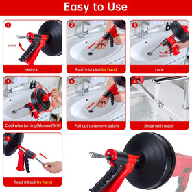 SEVVETROOL ergonomic handle improves grip during drain cleaning.