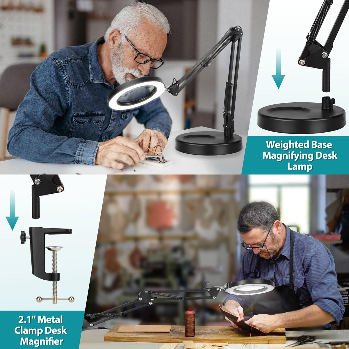 Seylae clip-on clamp light securing to a table edge for flexible mounting