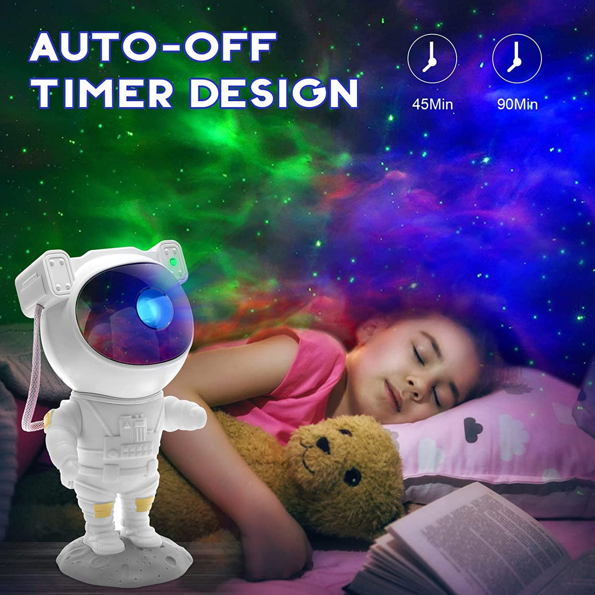 SFOUR Astronaut Galaxy Projector remote and timer enabling auto-off.