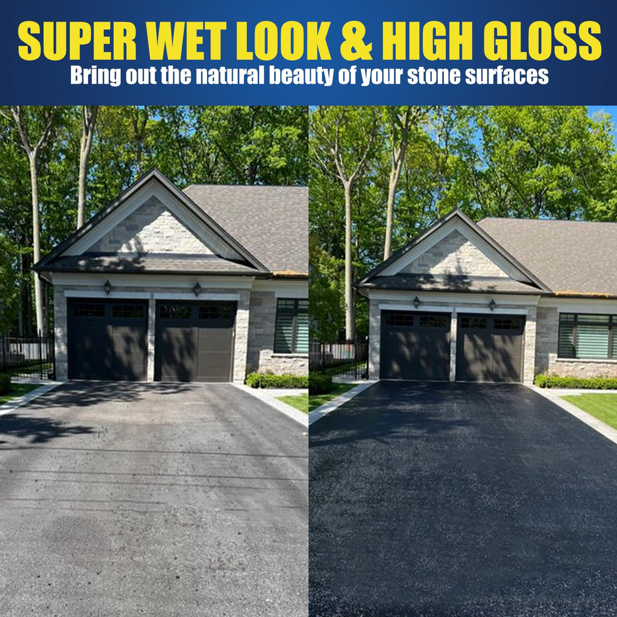 Shabebe Natural Stone Driveway application shows protective gloss on concrete.