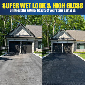 Shabebe Natural Stone Driveway application shows protective gloss on concrete.