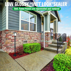 Shabebe Premium Stone Sealer spray application showing even coverage.