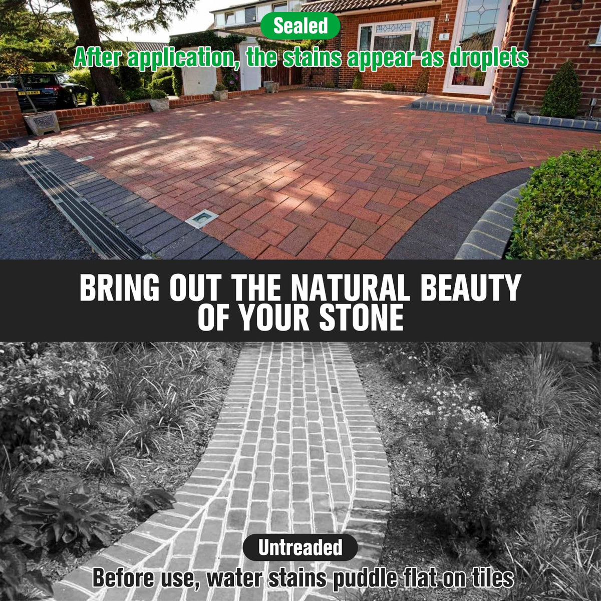 Shabebe Premium Stone Sealer wet-look patio on outdoor stone surfaces.