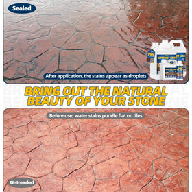 Shabebe stone sealer on driveway highlights water-repellent protection and a deep, natural color boost.