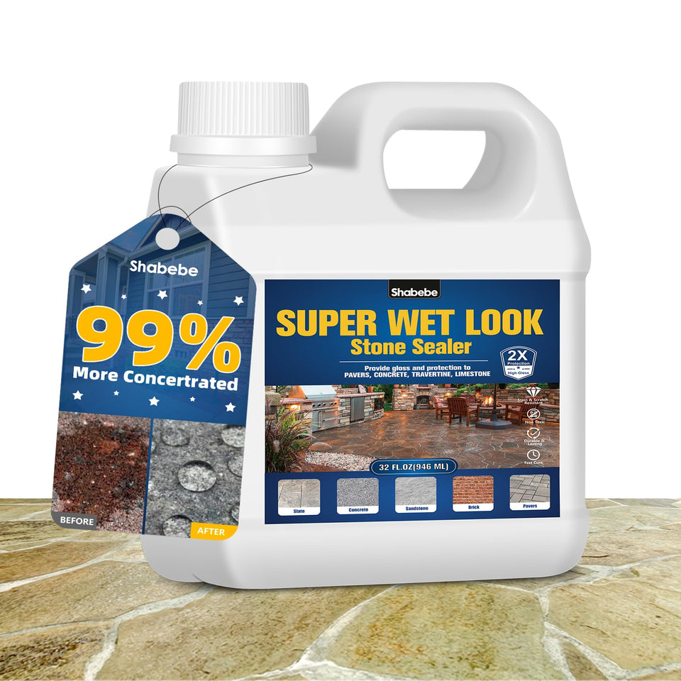 Shabebe Super Wet Look Stone Sealer 32oz bottle with rich color and durable protection.