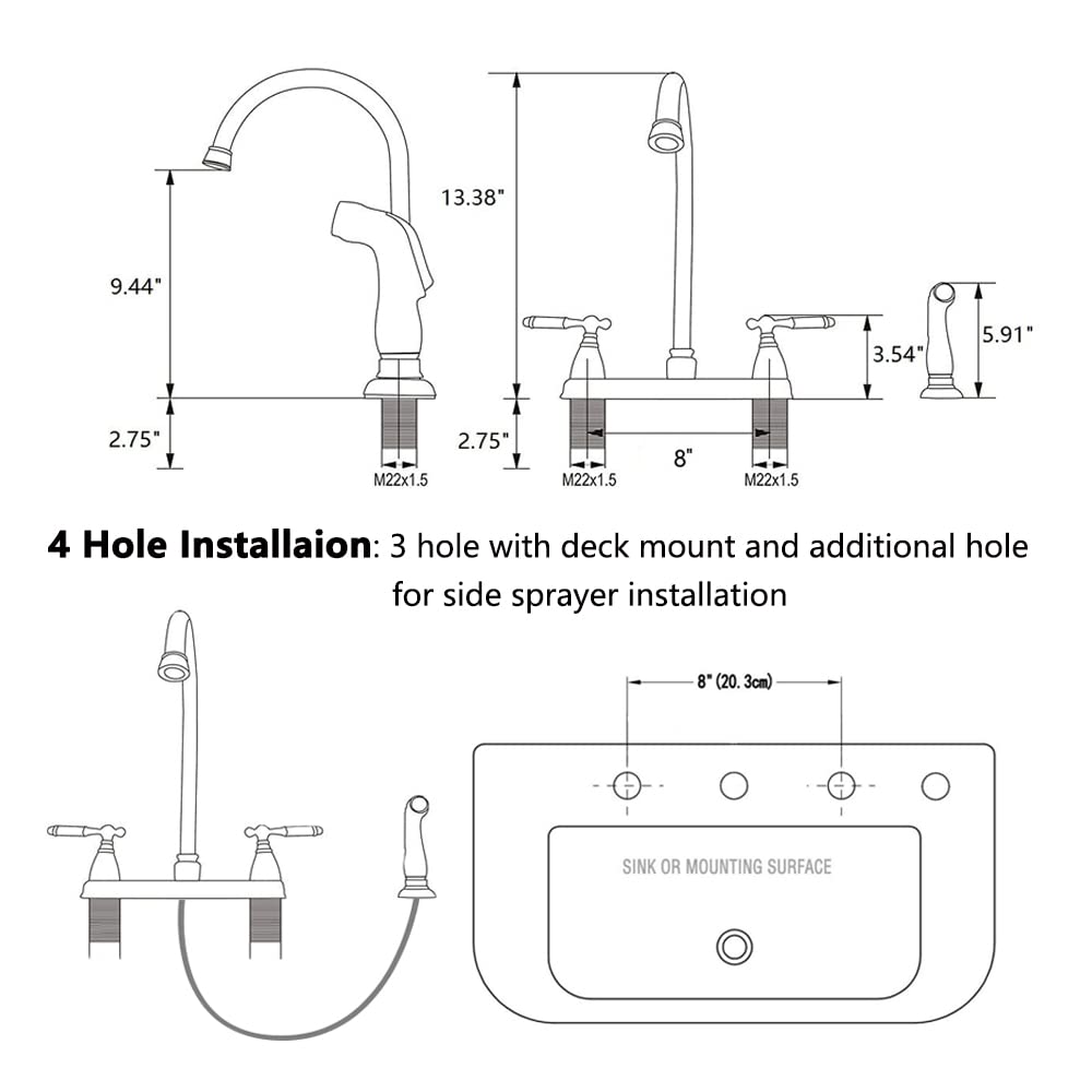 SHACO faucet supports 3-hole or 4-hole installation for flexible setups.