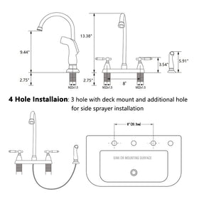 SHACO faucet supports 3-hole or 4-hole installation for flexible setups.