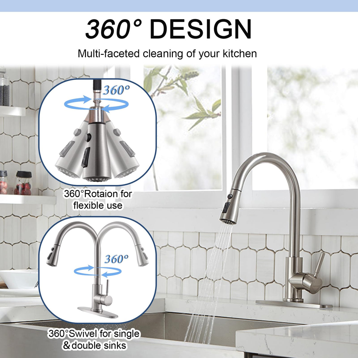 SHACO faucet extends up to 17 inches for deep sink cleaning