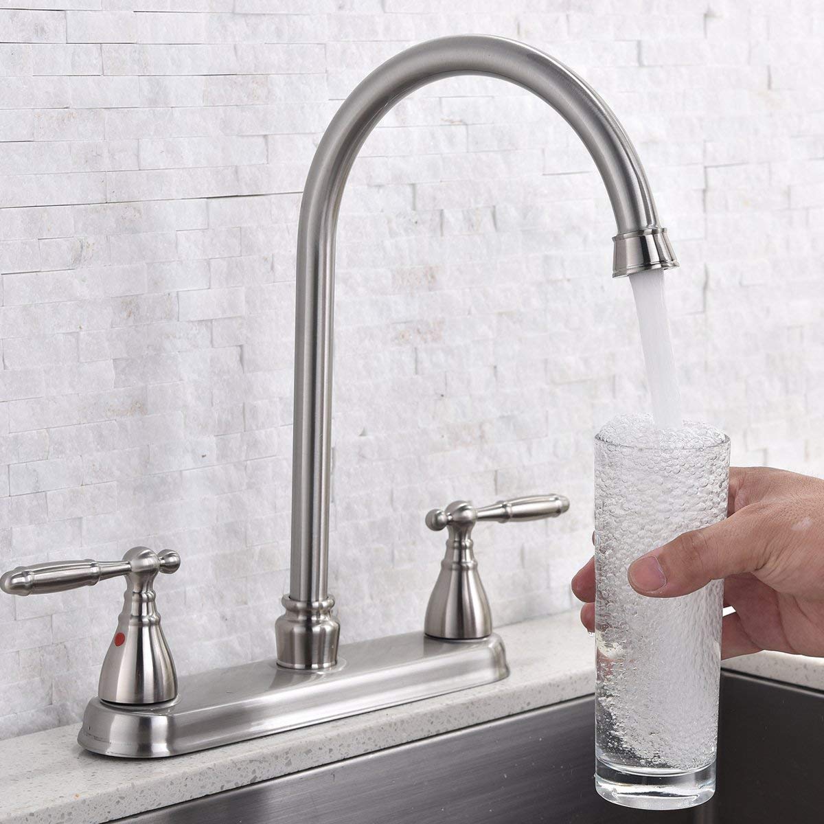 SHACO high-arc spout on SHACO faucet provides ample reach for large pots.