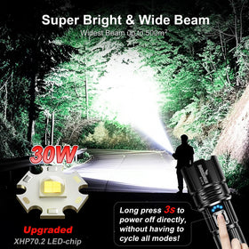 Shadowhawk flashlight focus-adjustment ring demonstrates long-range spot and wide flood capabilities