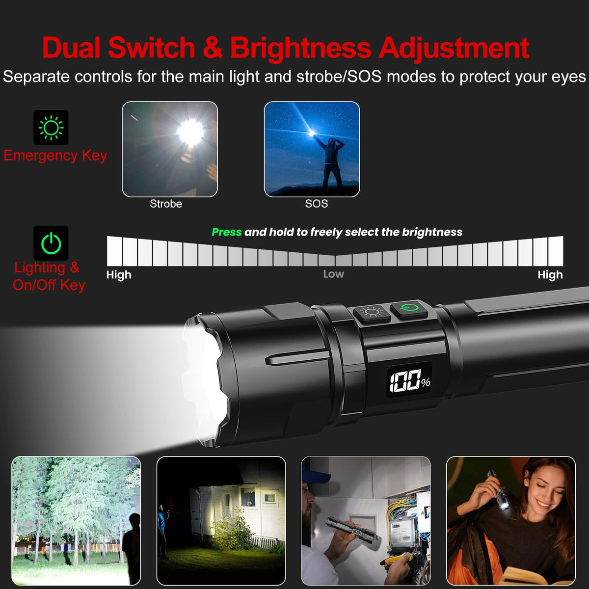 Shadowhawk long-range beam illuminates objects up to 5000 feet.