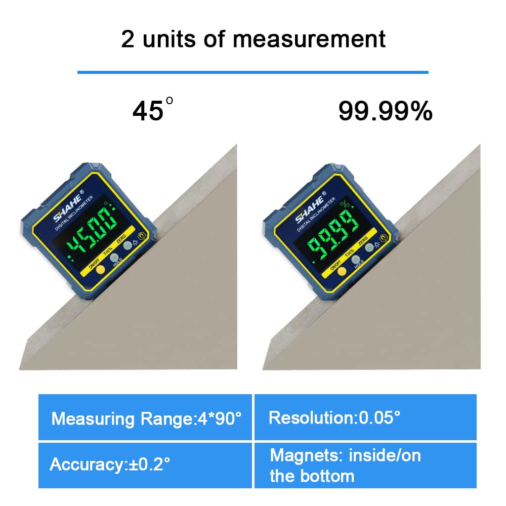 SHAHE angle protractor with HOLD and ZERO for quick relative angles