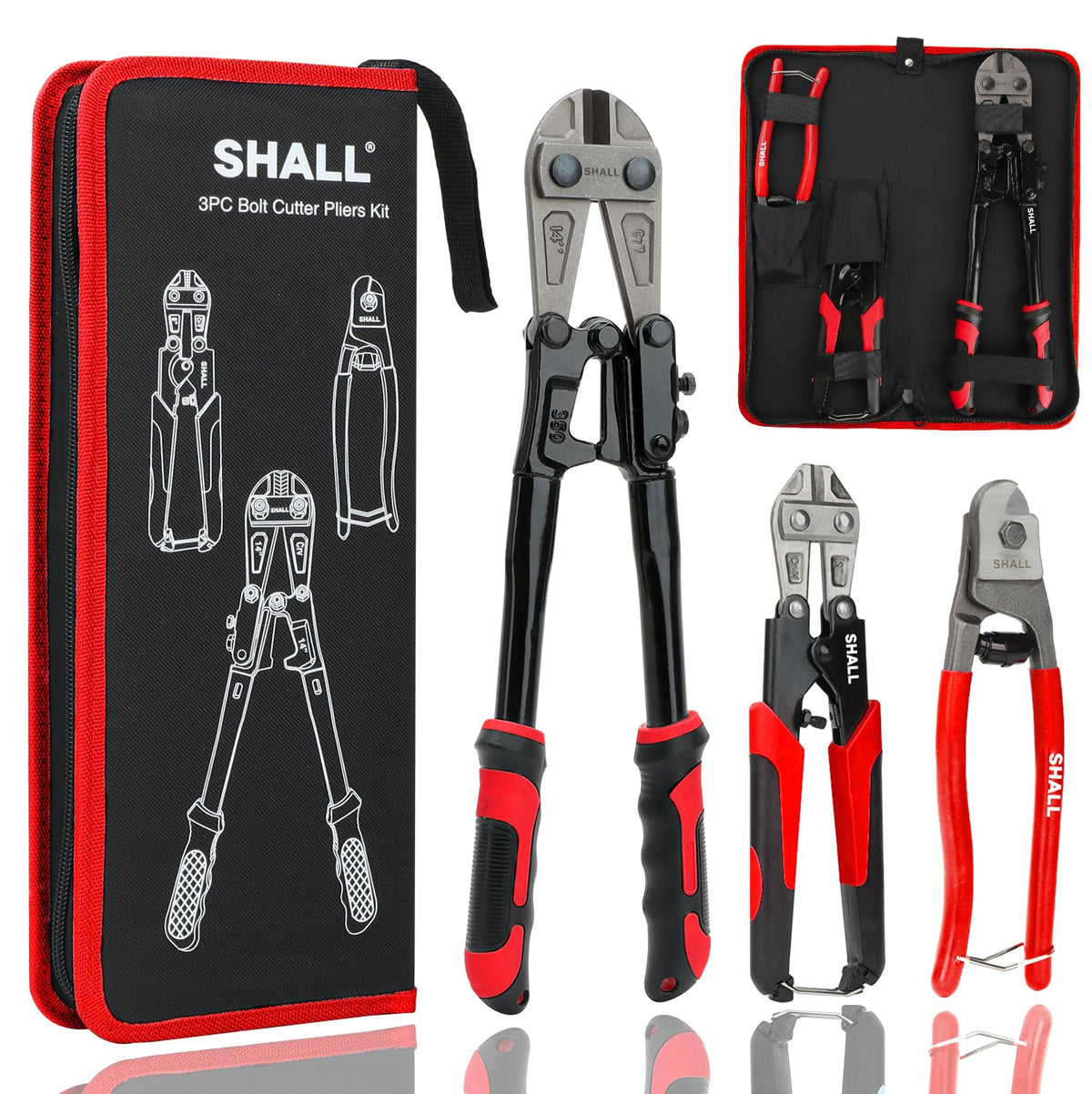 SHALL 14-inch bolt cutter in set with ergonomic handle for heavy-duty metal cutting