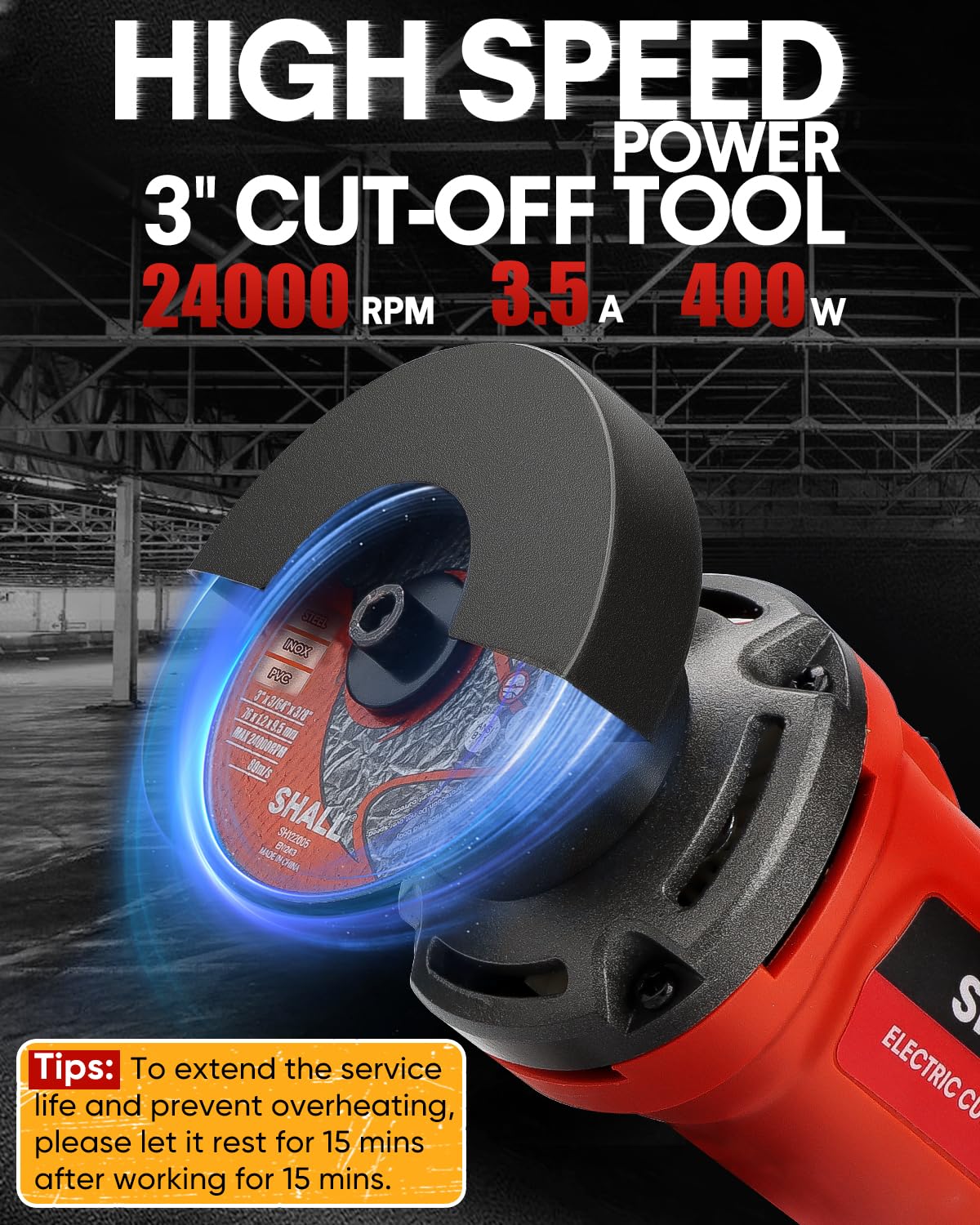 SHALL tool with 360-degree guard shown for versatile angle cuts