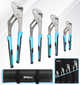 Shall 4-piece groove joint pliers set on display for versatile home repairs