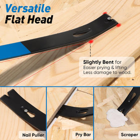 Shall 7.5-inch flat pry bar for precise leverage in cramped areas.