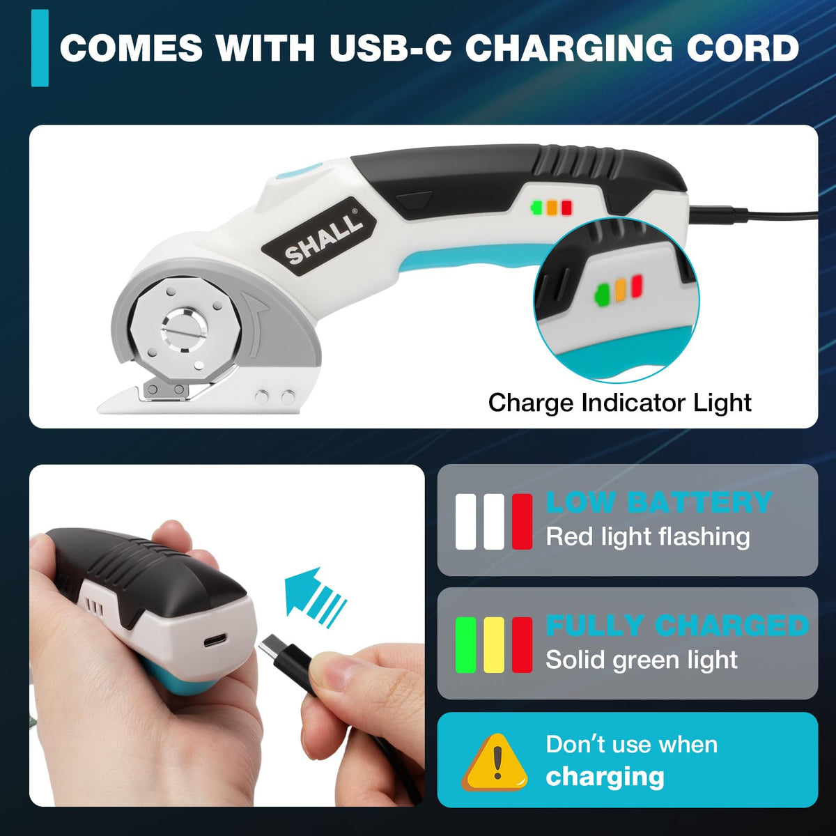 Shall cordless scissors battery indicator shows charge level at a glance