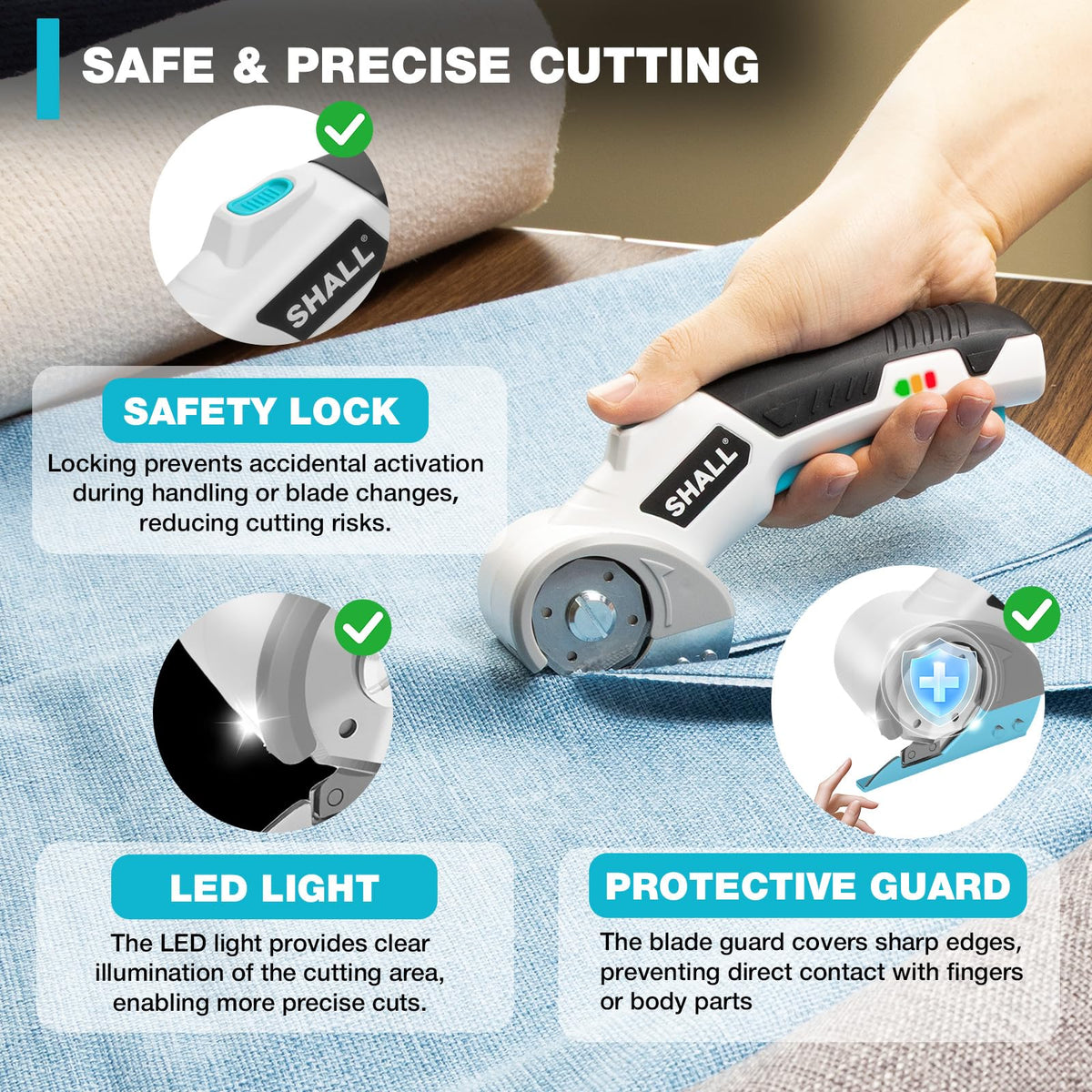 Shall 4V scissors blade guard in action reducing accidental contact