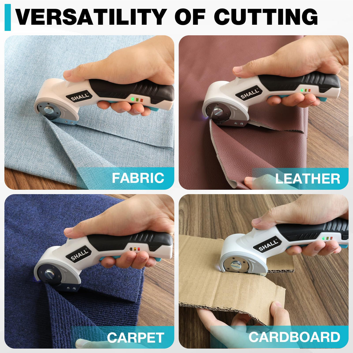 Shall 4V cutting in cardboard, fabric, and leather with ease