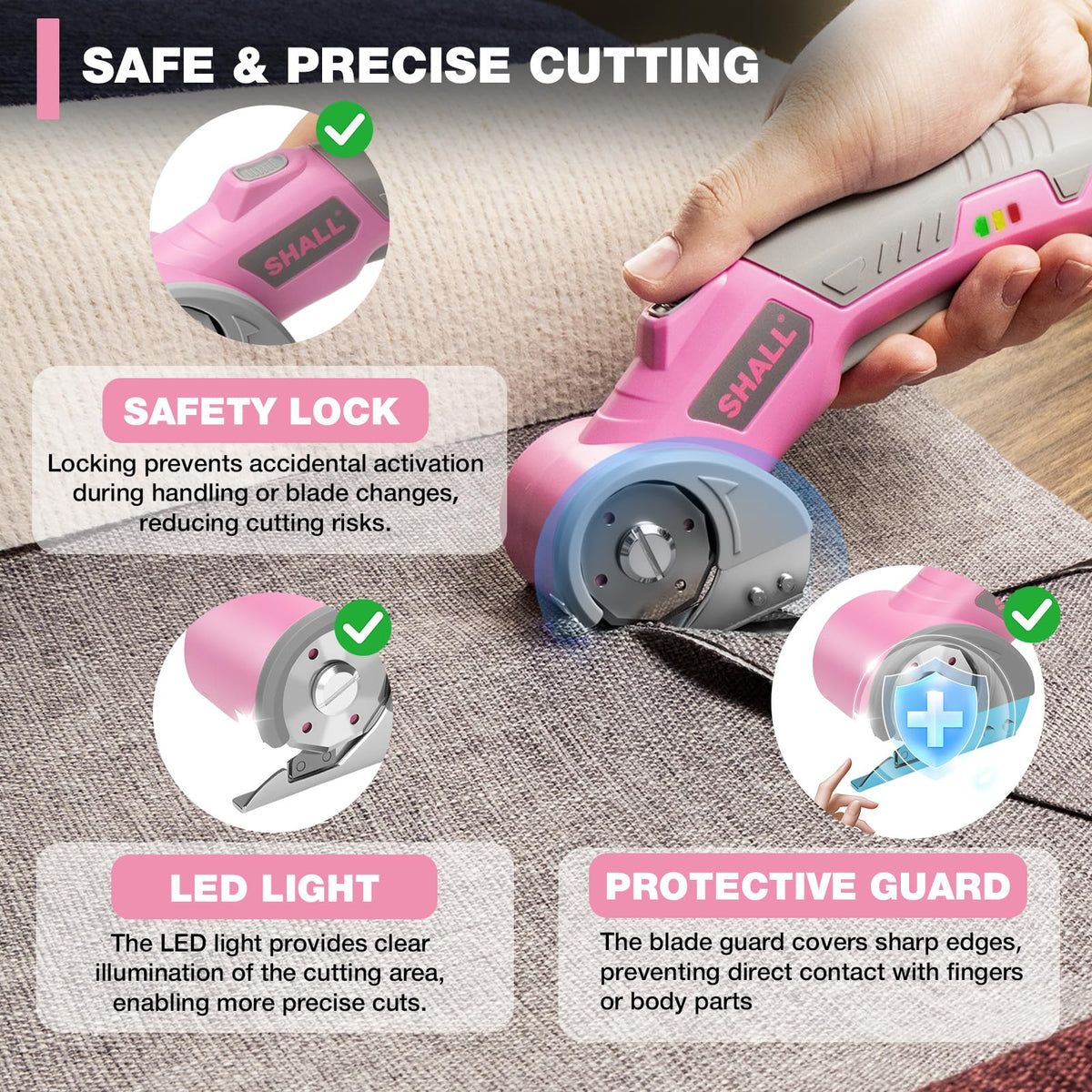 SHALL 4V cordless scissors lightweight design reduces fatigue during work.