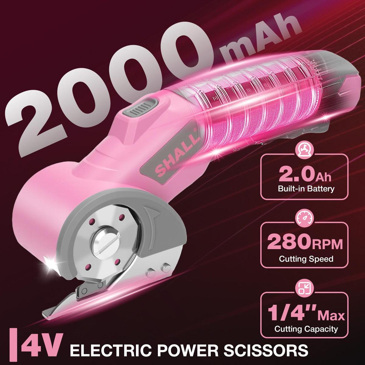 SHALL 4V cordless scissors showing safety lock for secure use.