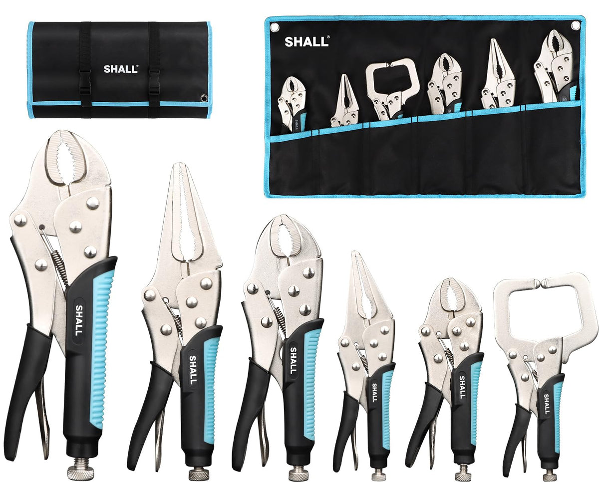 SHALL six-piece locking pliers set with roll-up pouch for organized storage and quick access.