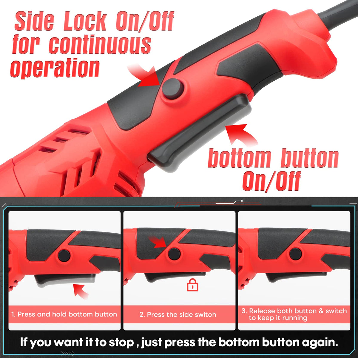Shall angle grinder 6-speed dial enables versatile cutting, grinding, and polishing.