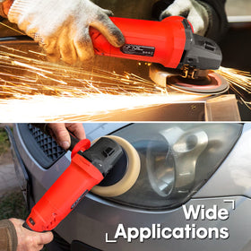 Shall angle grinder 7.5A motor powers tough metal and wood work.