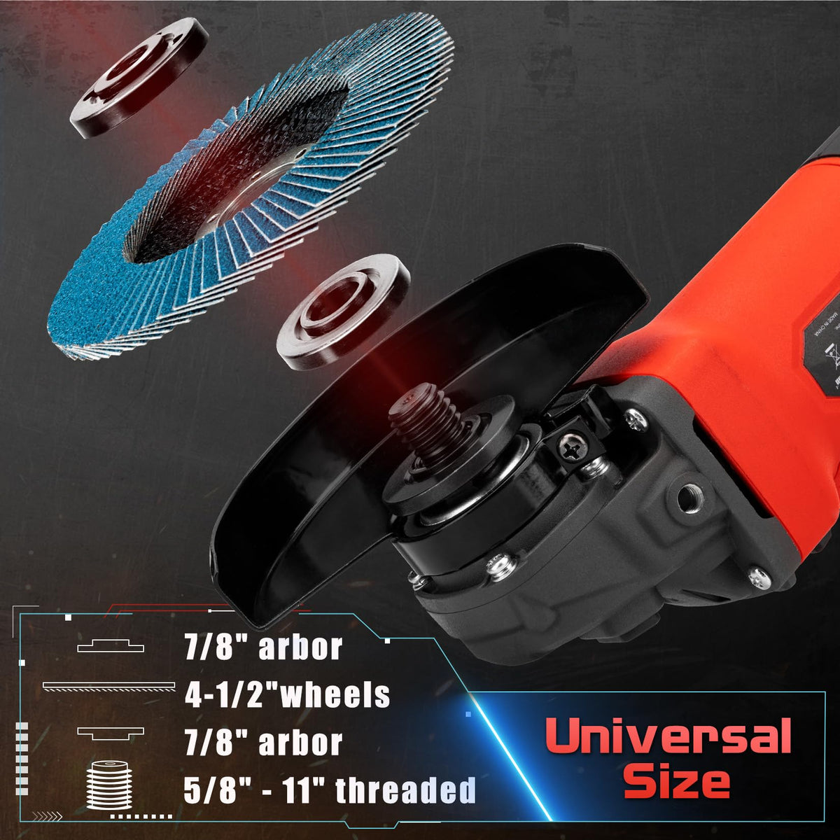 Shall angle grinder universal arbor fits common spindle sizes.