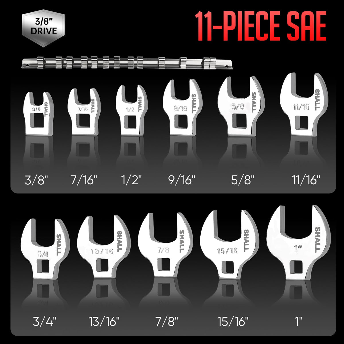 SHALL 13-clip clip-on organizer keeps wrenches organized and portable.