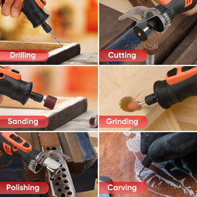 SHALL complete kit supports drilling, cutting, carving, and polishing tasks