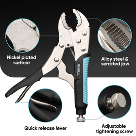 SHALL curved jaw locking pliers demonstrating strong grip on irregular shapes.