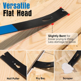 SHALL flat pry bar 5.5-inch bevel reduces surface damage.