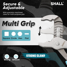 Shall 10-inch groove joint pliers close-up for extended reach and leverage